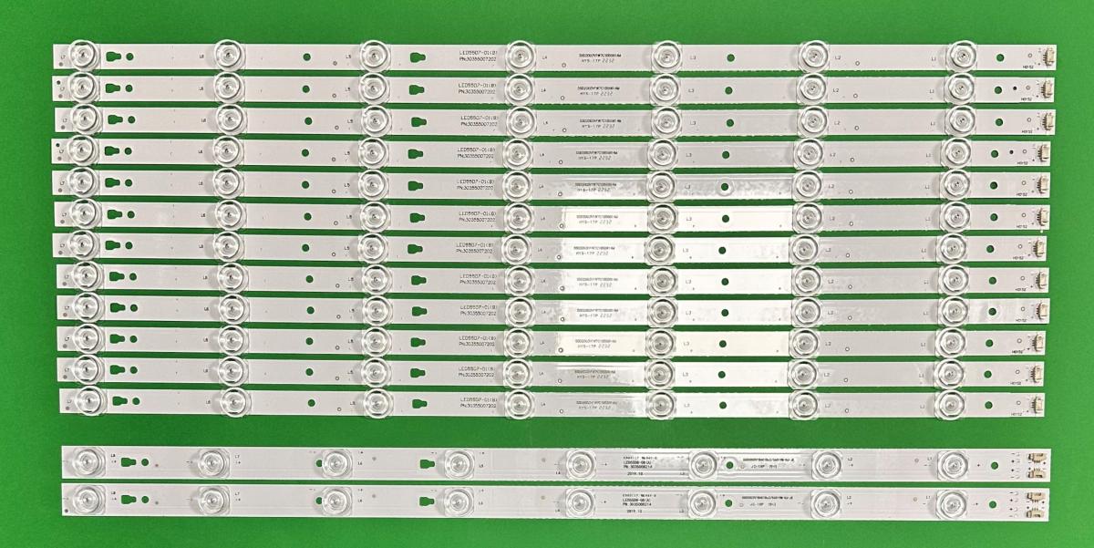 Led backlight strip for tv JVC / HAIER 55" set 14pcs , 12pcs X LED55D7-07(A)/(B) , 7LED , 3V , 567MM & 2pcs X LED55D7-08(A)/(B) , 8LED , 3V , 567MM ,